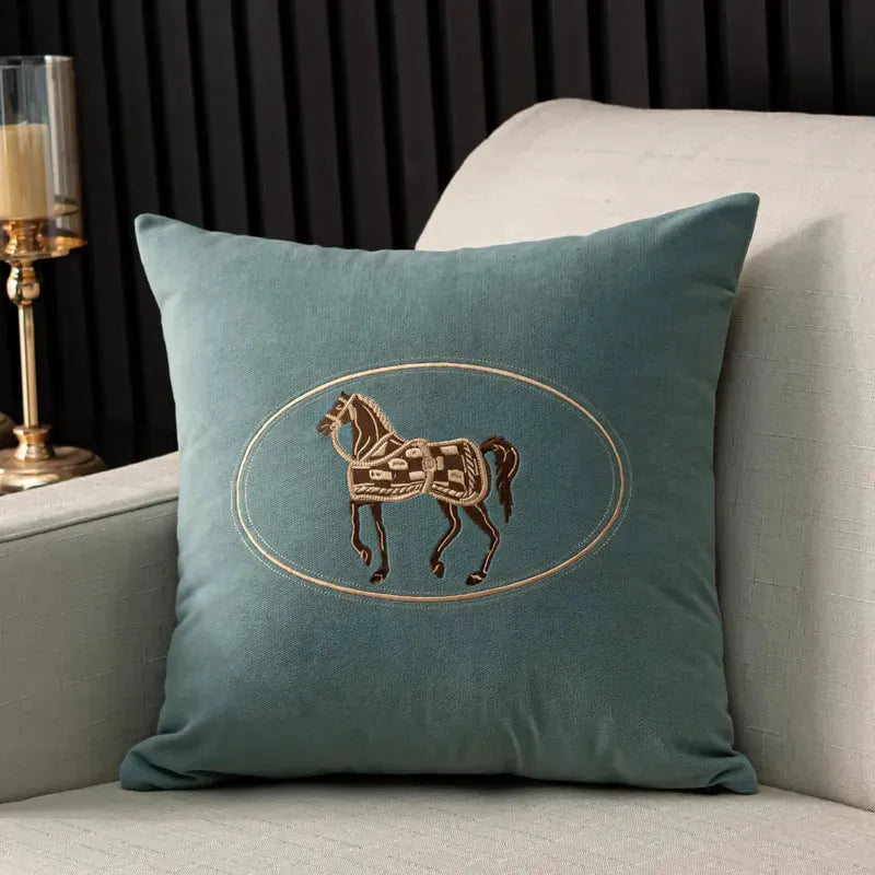 Hand-Embroidered Cushion Cover with Horse Pattern - Bellarte Enchanté Hand-Embroidered Cushion Cover with Horse Pattern